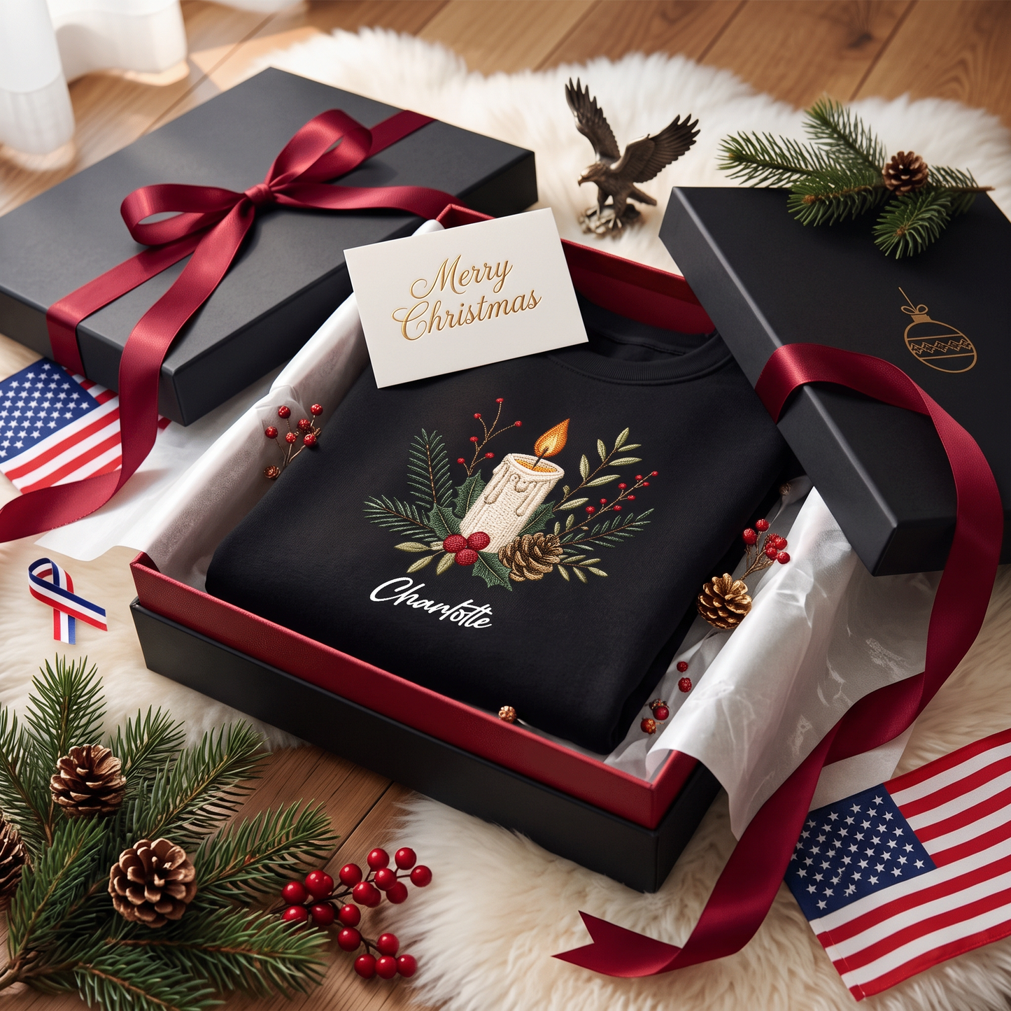 Personalized Embroidered Christmas Candle Sweatshirt with Custom Name