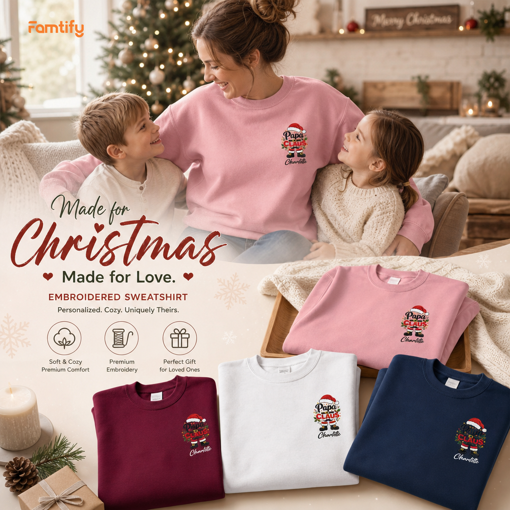 Personalized Embroidered Papa Claus Sweatshirt with Custom Name