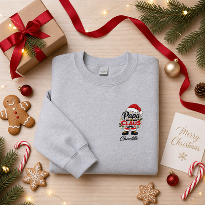 Personalized Embroidered Papa Claus Sweatshirt with Custom Name
