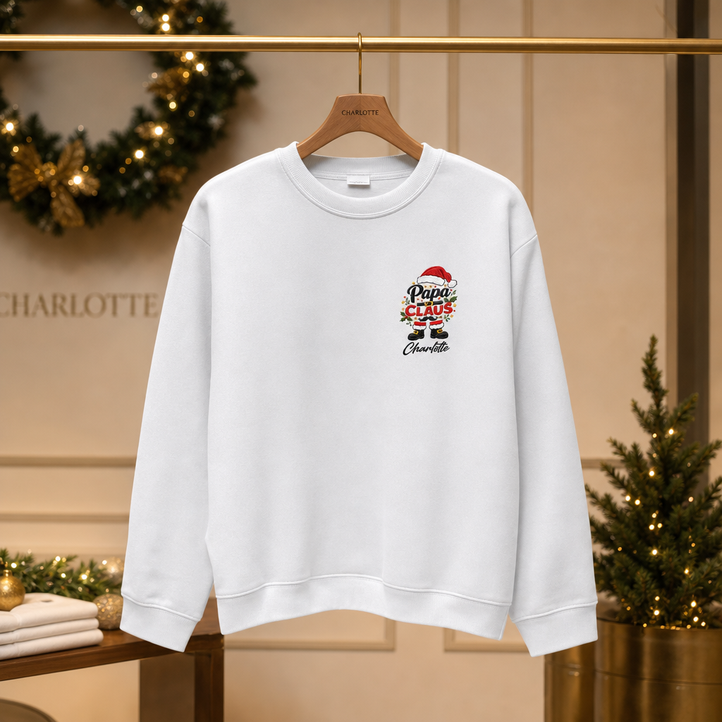 Personalized Embroidered Papa Claus Sweatshirt with Custom Name