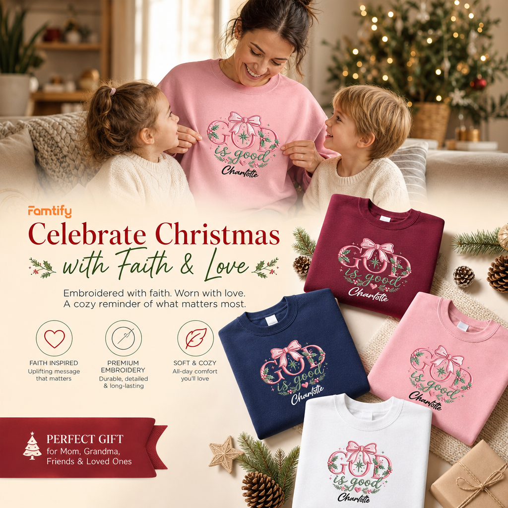 Personalized Embroidered Christmas Floral Sweatshirt with Custom Name