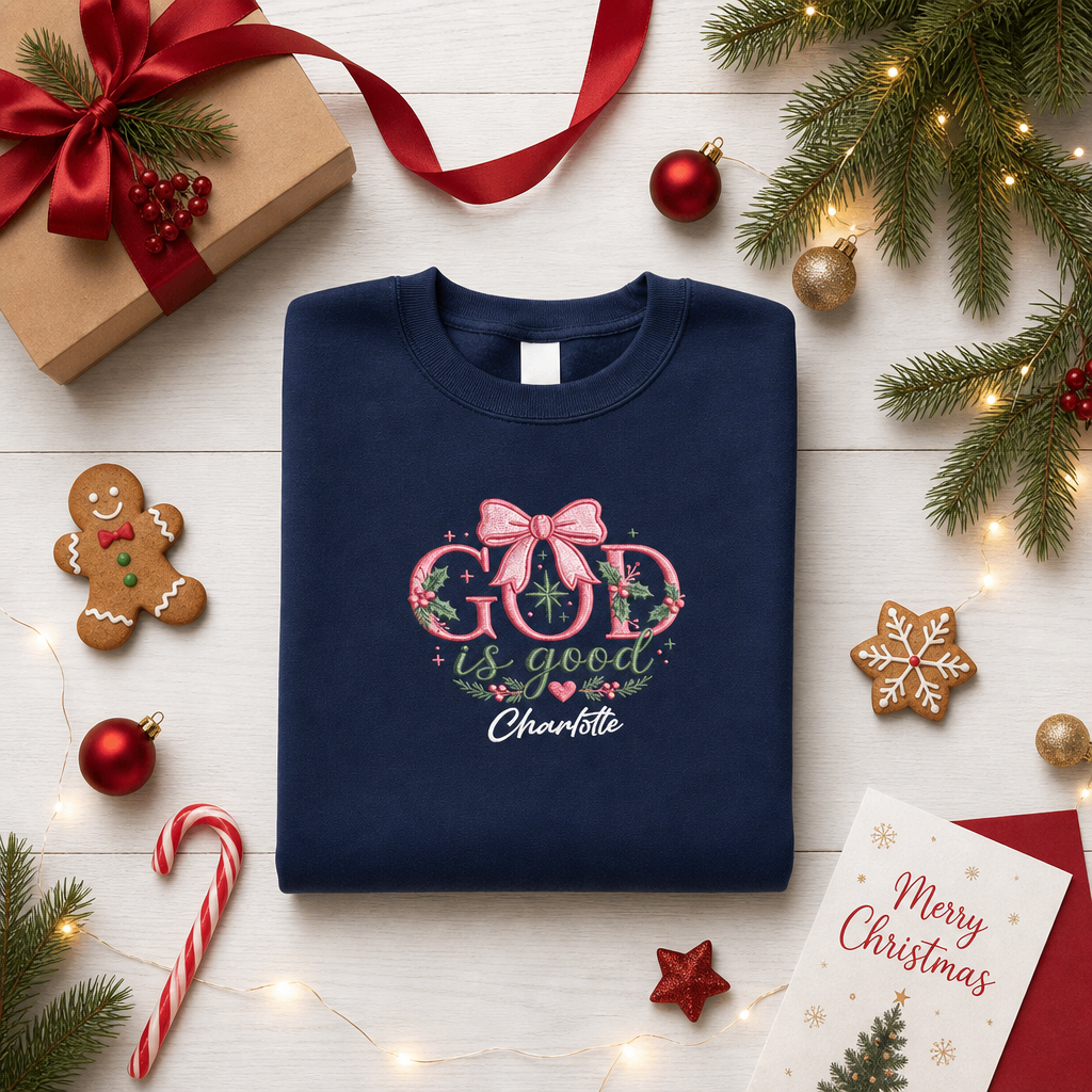 Personalized Embroidered Christmas Floral Sweatshirt with Custom Name
