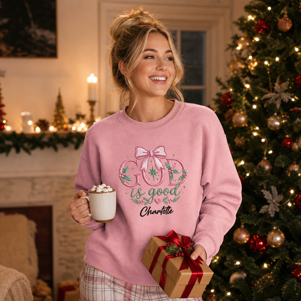 Personalized Embroidered Christmas Floral Sweatshirt with Custom Name