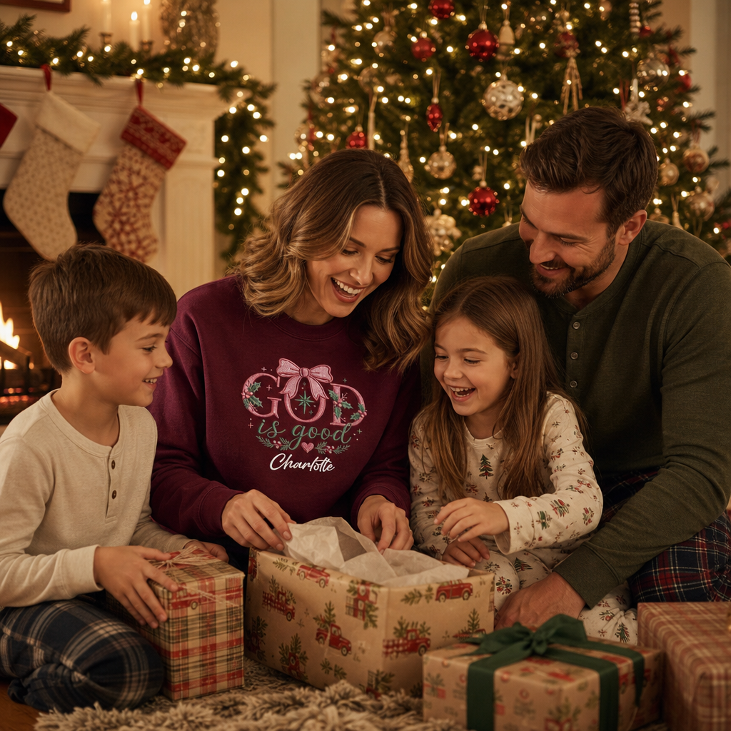 Personalized Embroidered Christmas Floral Sweatshirt with Custom Name