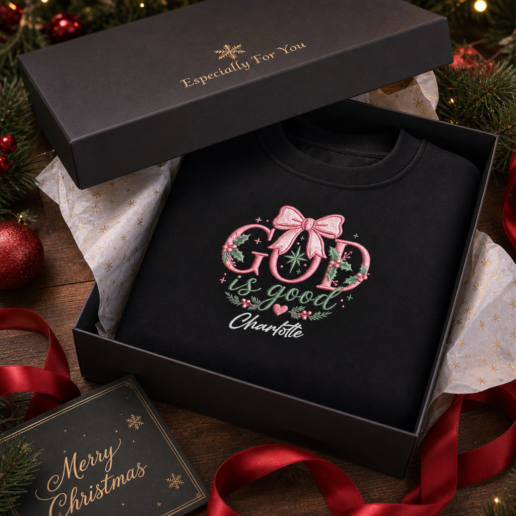 Personalized Embroidered Christmas Floral Sweatshirt with Custom Name