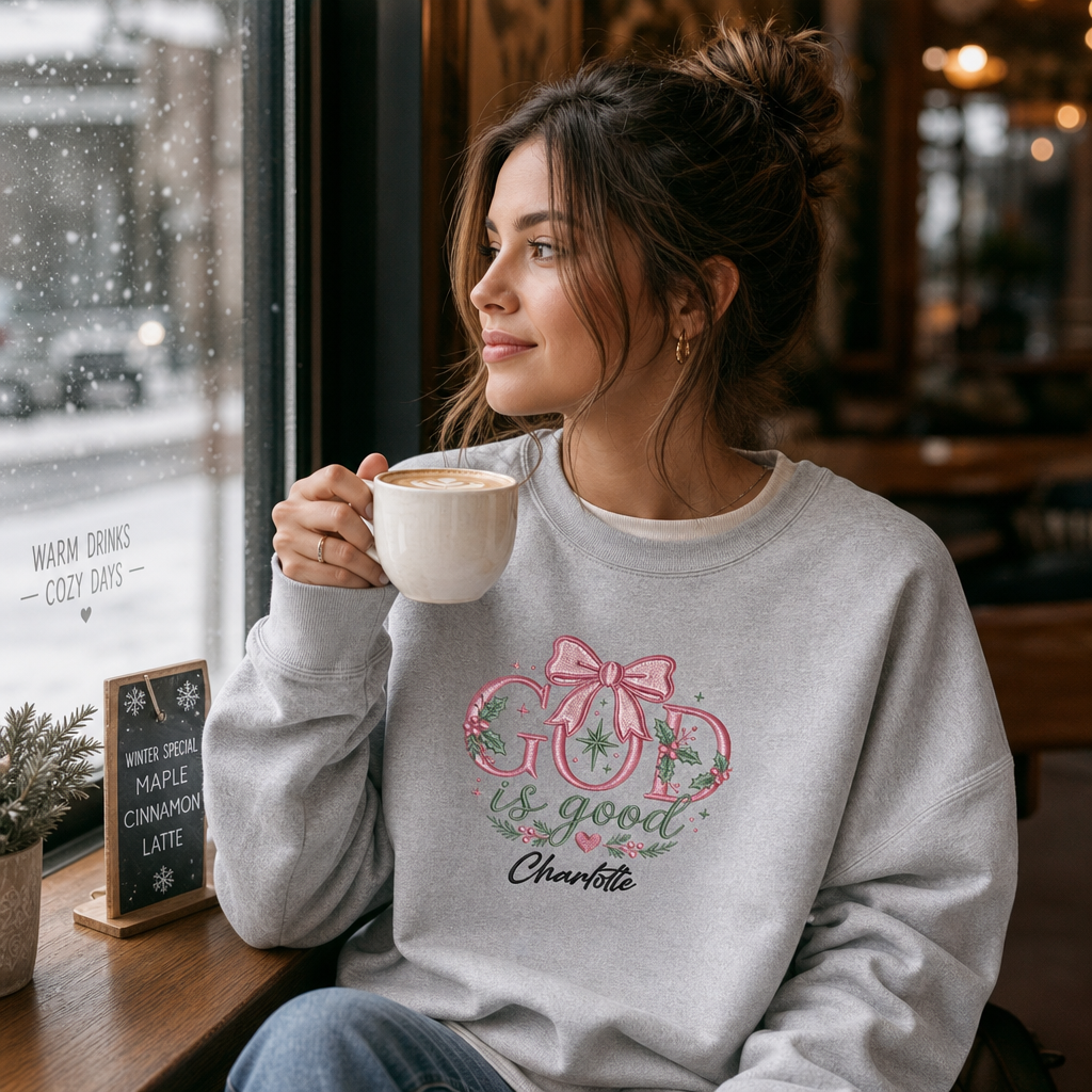Personalized Embroidered Christmas Floral Sweatshirt with Custom Name