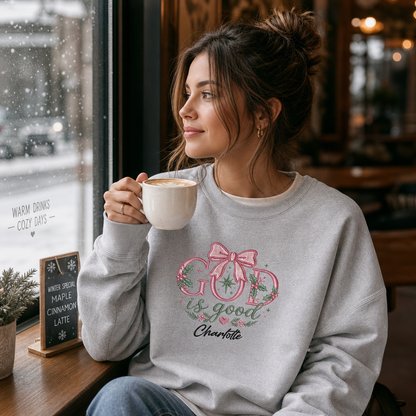 Personalized Embroidered Christmas Floral Sweatshirt with Custom Name