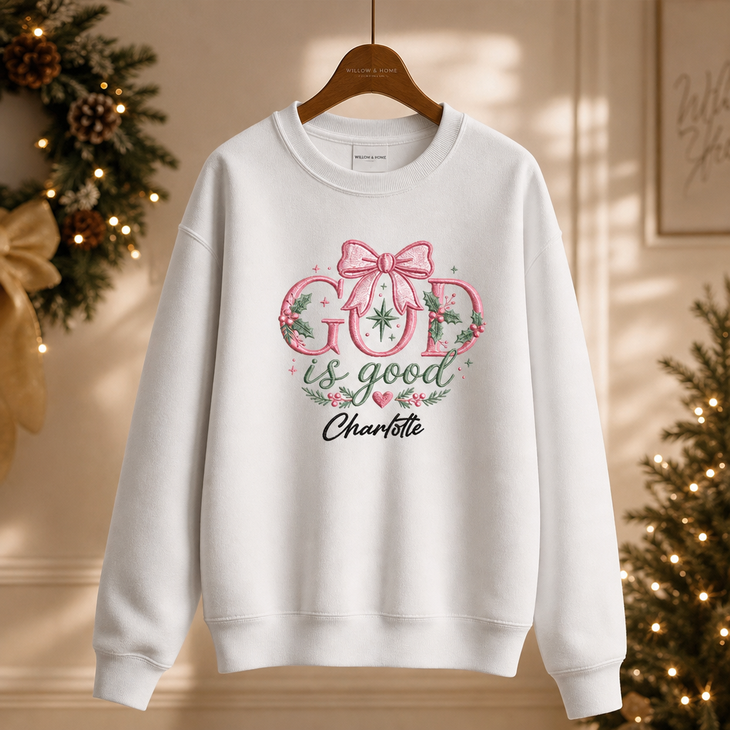 Personalized Embroidered Christmas Floral Sweatshirt with Custom Name