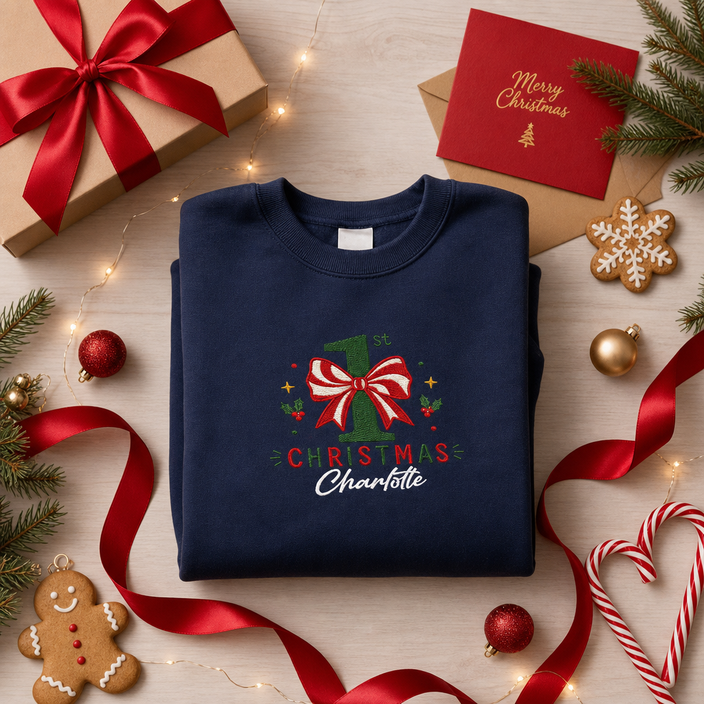 Personalized Embroidered My First Christmas Sweatshirt with Custom Name