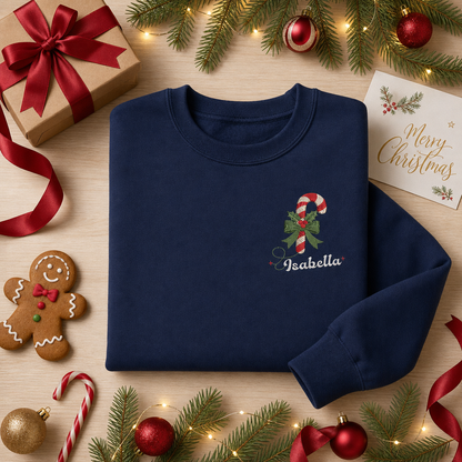Personalized Embroidered Candy Cane Monogram Sweatshirt with Custom Name