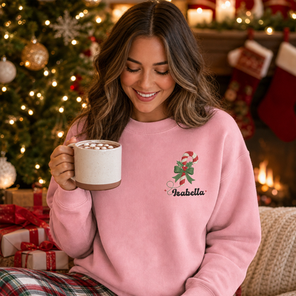 Personalized Embroidered Candy Cane Monogram Sweatshirt with Custom Name