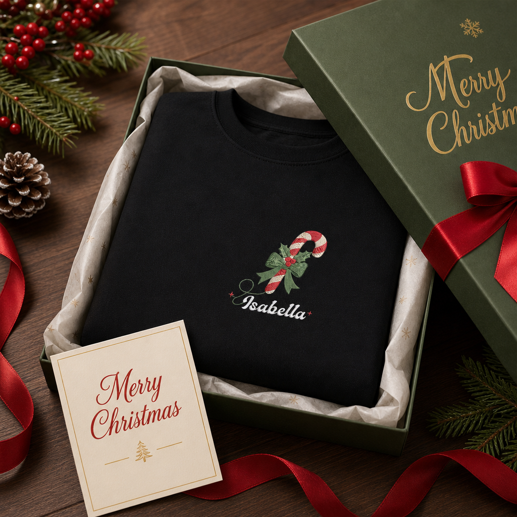 Personalized Embroidered Candy Cane Monogram Sweatshirt with Custom Name