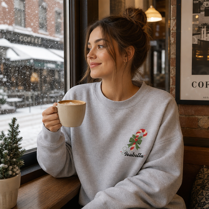 Personalized Embroidered Candy Cane Monogram Sweatshirt with Custom Name