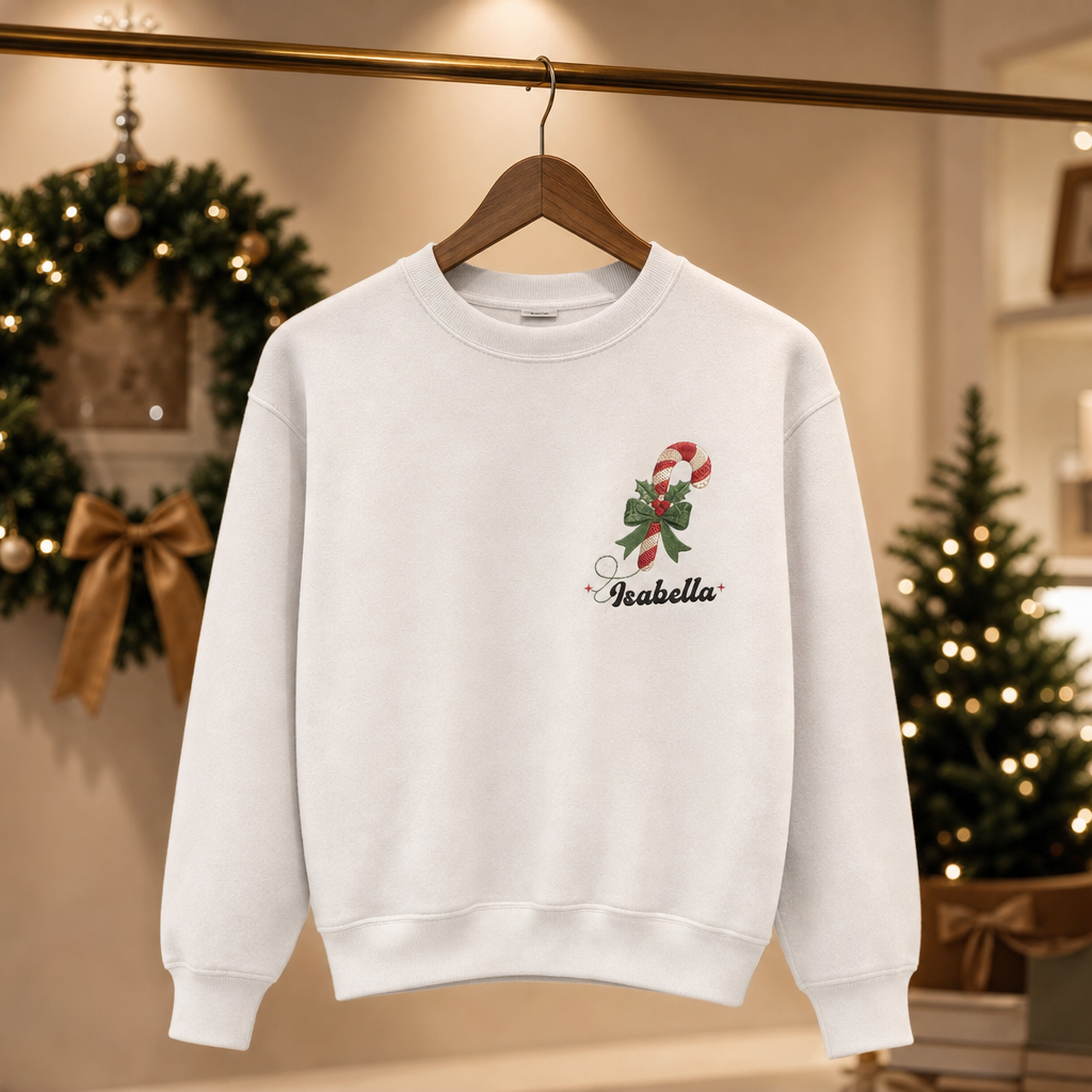 Personalized Embroidered Candy Cane Monogram Sweatshirt with Custom Name