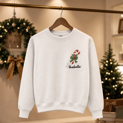 Personalized Embroidered Candy Cane Monogram Sweatshirt with Custom Name