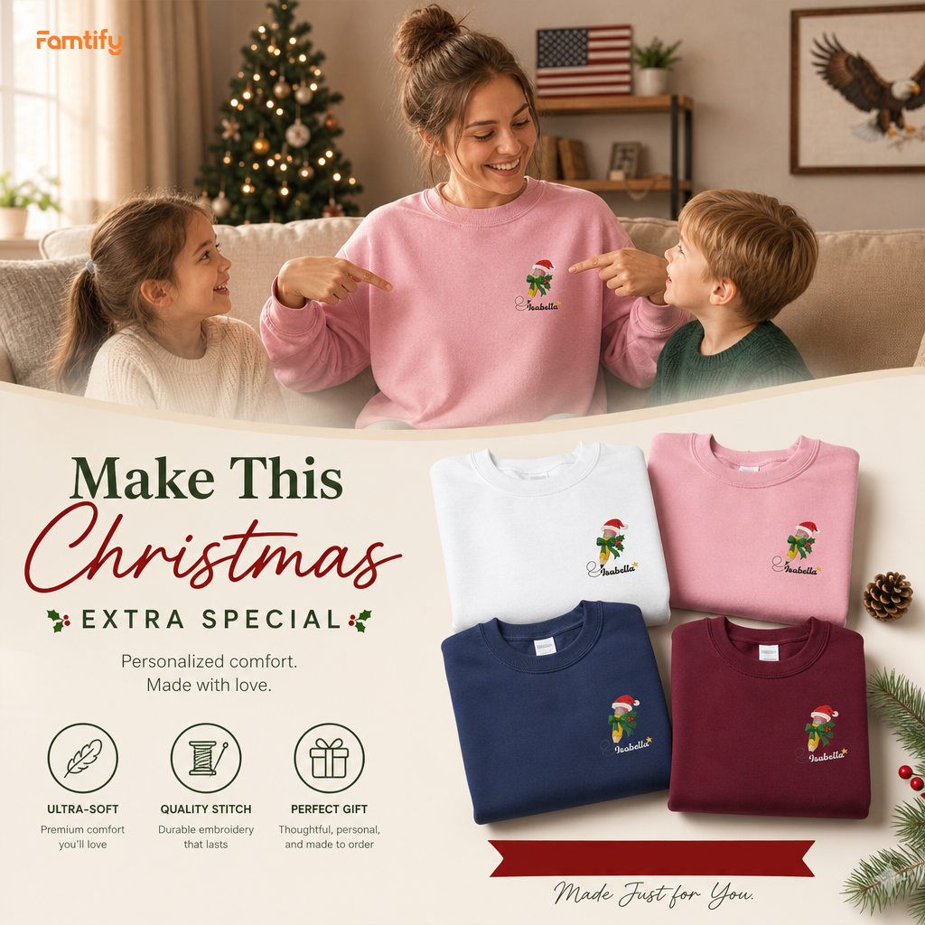Personalized Embroidered Christmas Pencil Sweatshirt with Custom Name