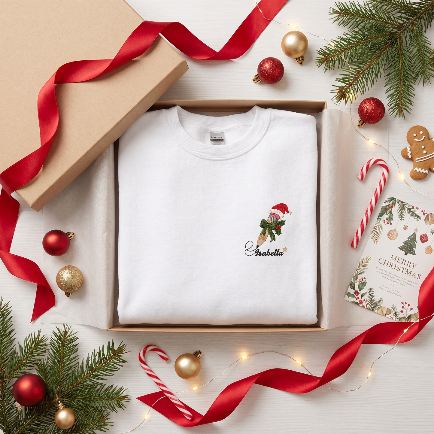 Personalized Embroidered Christmas Pencil Sweatshirt with Custom Name