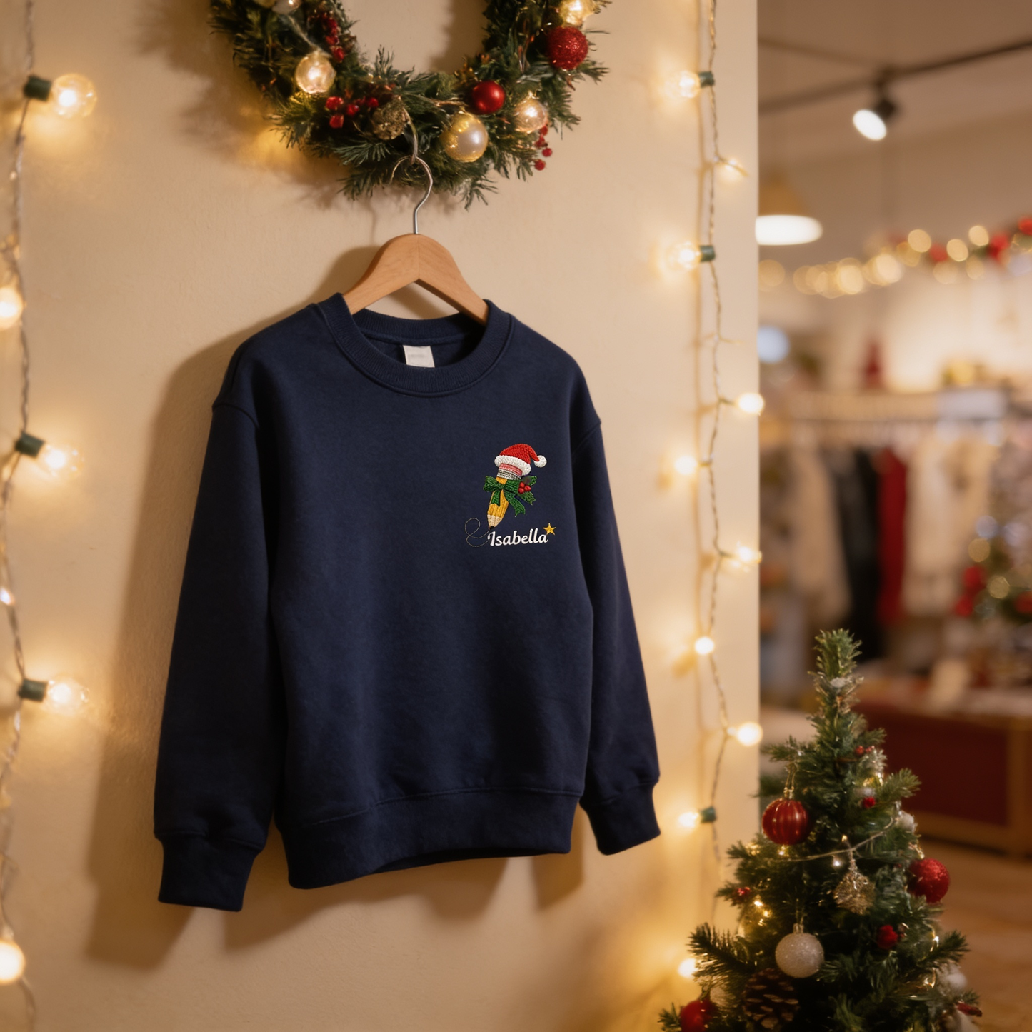 Personalized Embroidered Christmas Pencil Sweatshirt with Custom Name