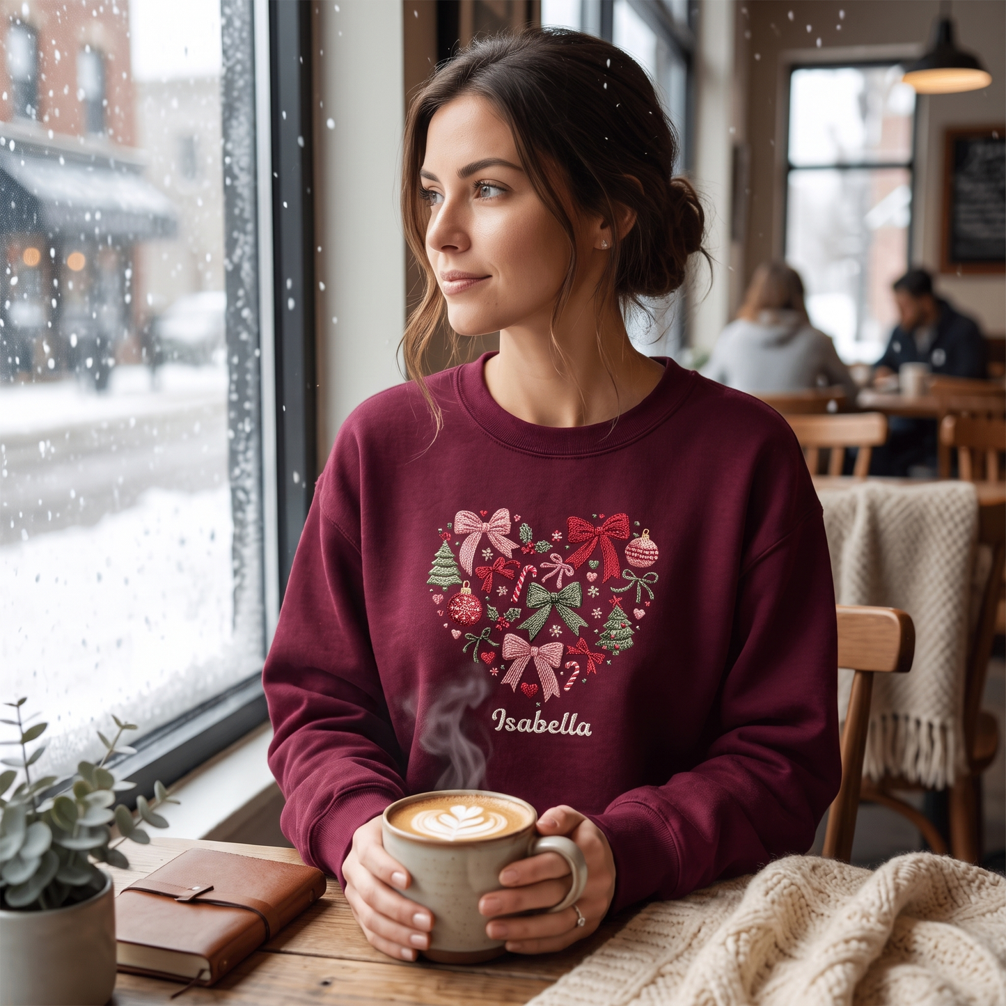 Personalized Embroidered Christmas Heart Wreath Sweatshirt with Custom Name