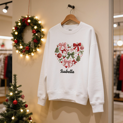 Personalized Embroidered Christmas Heart Wreath Sweatshirt with Custom Name