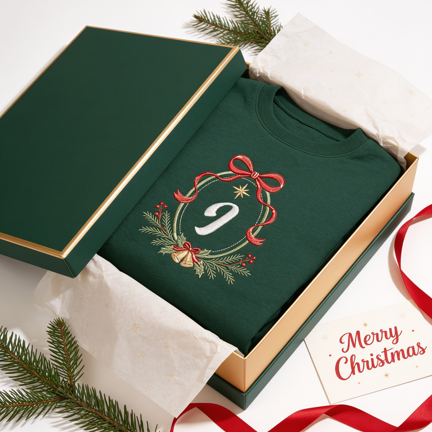 Personalized Embroidered Christmas Monogram Wreath Sweatshirt with Custom Initial