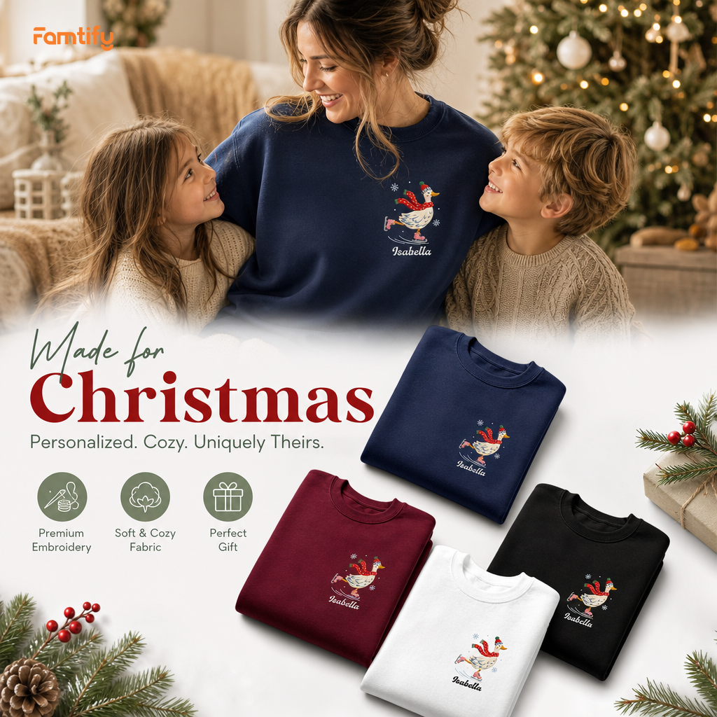 Personalized Embroidered Ice Skating Goose Sweatshirt with Custom Name