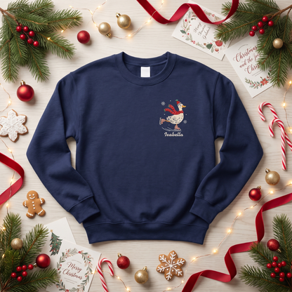 Personalized Embroidered Ice Skating Goose Sweatshirt with Custom Name
