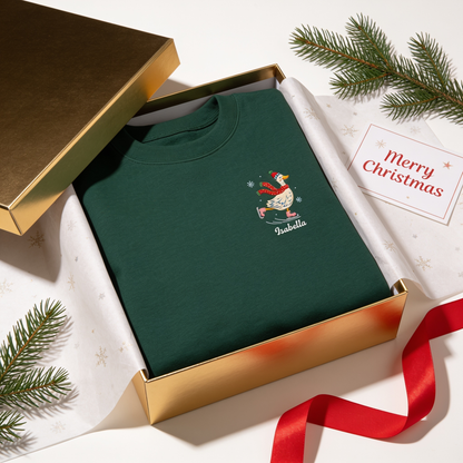 Personalized Embroidered Ice Skating Goose Sweatshirt with Custom Name