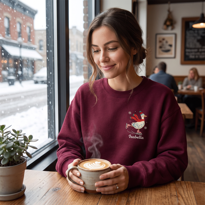 Personalized Embroidered Ice Skating Goose Sweatshirt with Custom Name