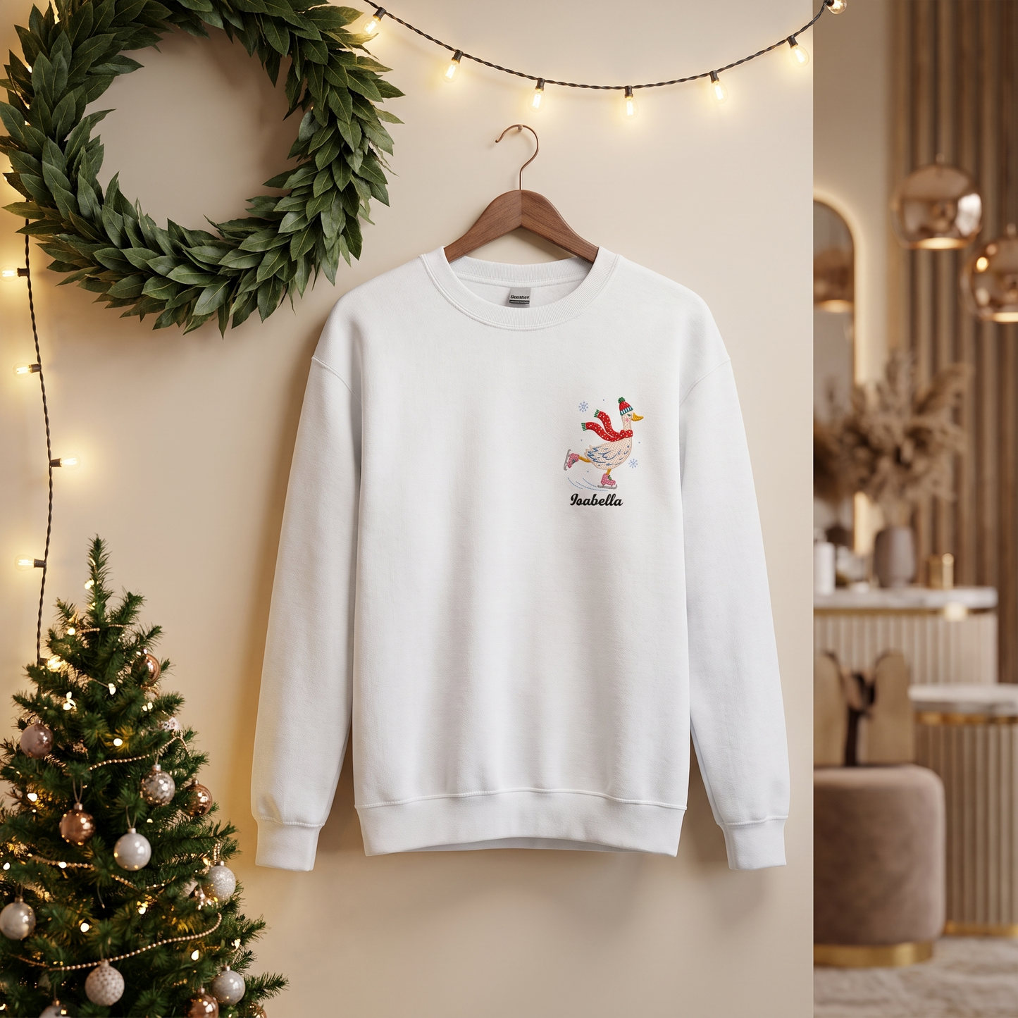 Personalized Embroidered Ice Skating Goose Sweatshirt with Custom Name
