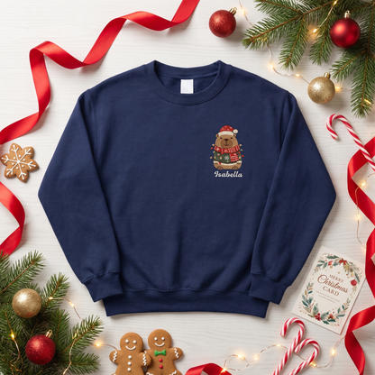 Personalized Embroidered Christmas Capybara Sweatshirt with Custom Name