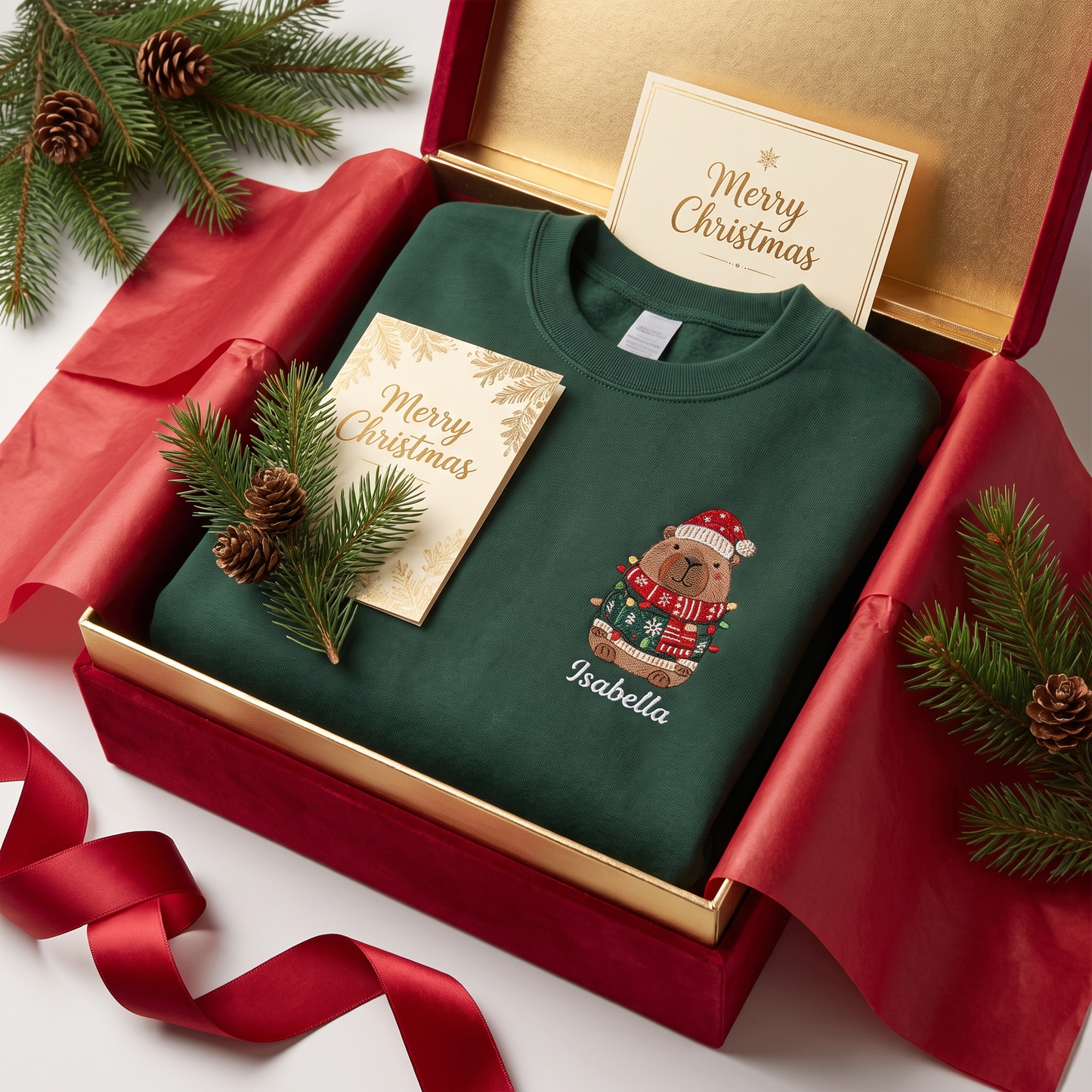 Personalized Embroidered Christmas Capybara Sweatshirt with Custom Name