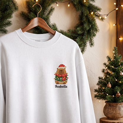 Personalized Embroidered Christmas Capybara Sweatshirt with Custom Name