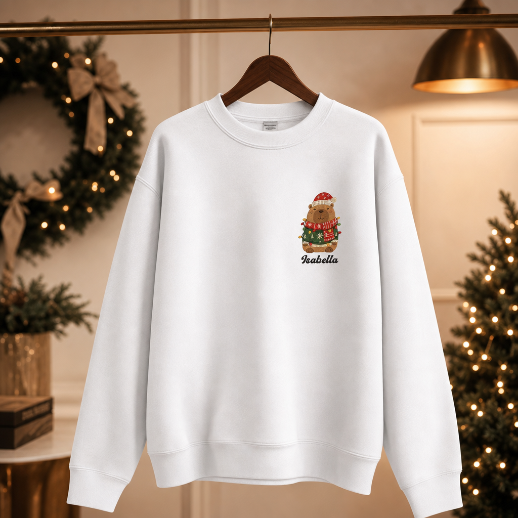 Personalized Embroidered Christmas Capybara Sweatshirt with Custom Name