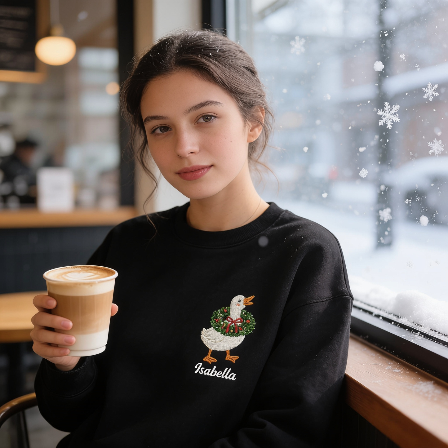 Personalized Embroidered Goose with Christmas Wreath Sweatshirt with Custom Name