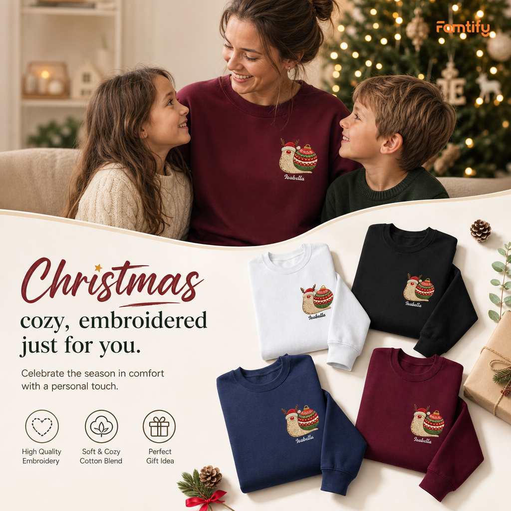 Personalized Embroidered Christmas Snail Sweatshirt with Custom Name