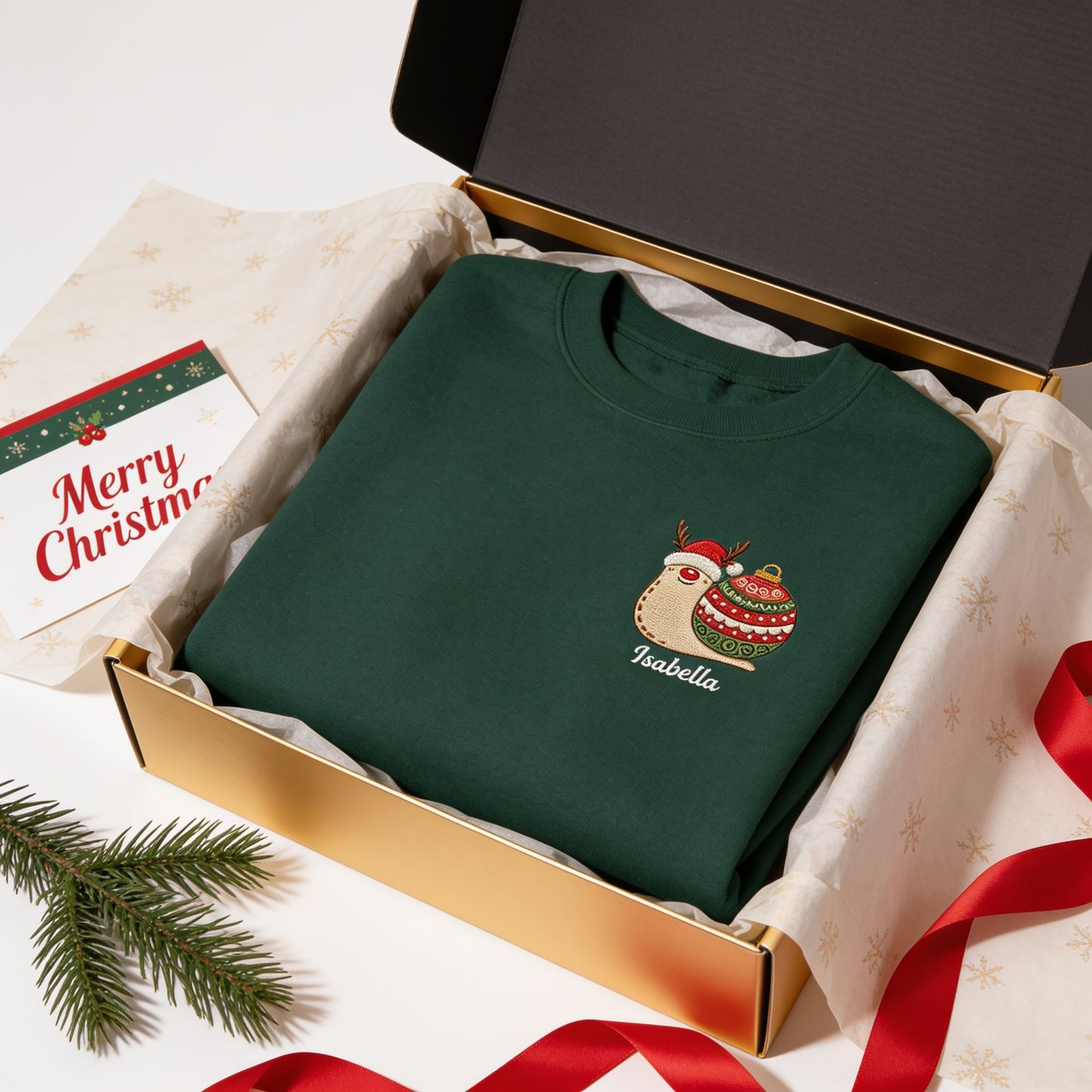 Personalized Embroidered Christmas Snail Sweatshirt with Custom Name