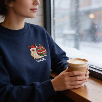 Personalized Embroidered Christmas Snail Sweatshirt with Custom Name