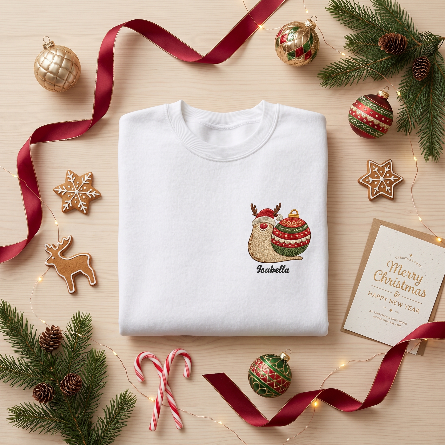 Personalized Embroidered Christmas Snail Sweatshirt with Custom Name