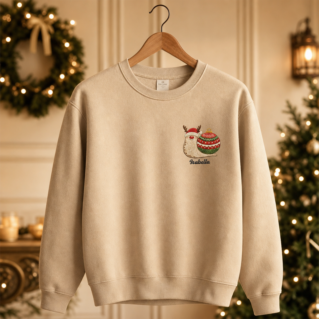 Personalized Embroidered Christmas Snail Sweatshirt with Custom Name