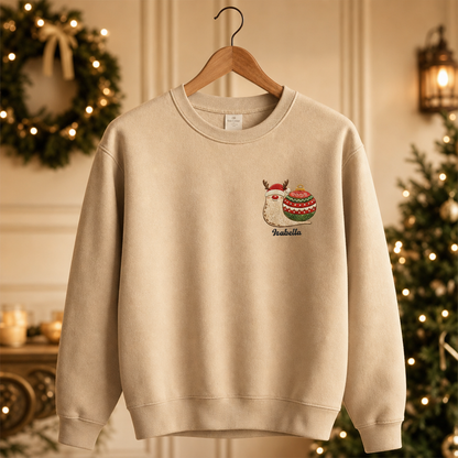 Personalized Embroidered Christmas Snail Sweatshirt with Custom Name