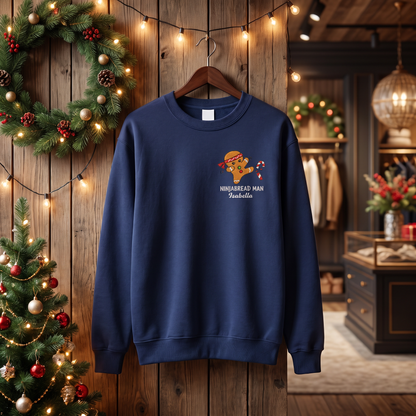 Funny Ninjabread Man Embroidered Sweatshirt with Custom Name | Personalized Christmas Gingerbread Crewneck Gift