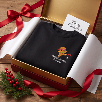 Funny Ninjabread Man Embroidered Sweatshirt with Custom Name | Personalized Christmas Gingerbread Crewneck Gift