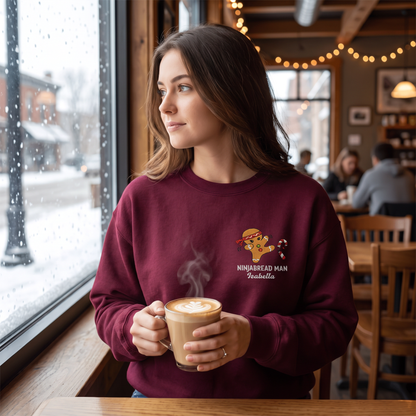 Funny Ninjabread Man Embroidered Sweatshirt with Custom Name | Personalized Christmas Gingerbread Crewneck Gift