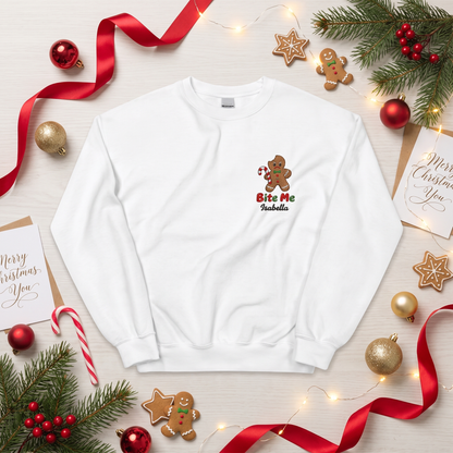 Personalized Embroidered Bite Me Gingerbread Sweatshirt with Custom Name