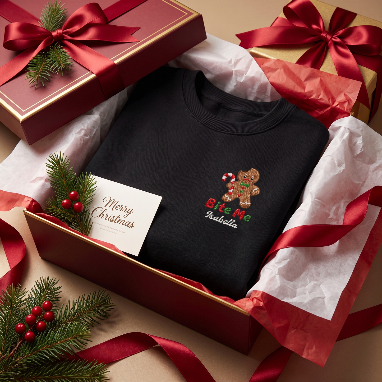 Personalized Embroidered Bite Me Gingerbread Sweatshirt with Custom Name