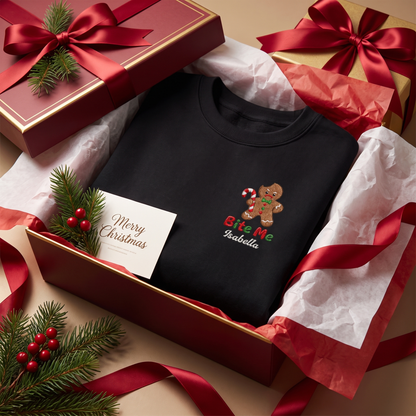 Personalized Embroidered Bite Me Gingerbread Sweatshirt with Custom Name