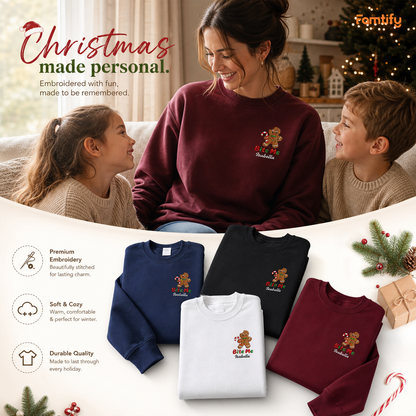 Personalized Embroidered Bite Me Gingerbread Sweatshirt with Custom Name