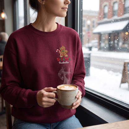 Personalized Embroidered Bite Me Gingerbread Sweatshirt with Custom Name