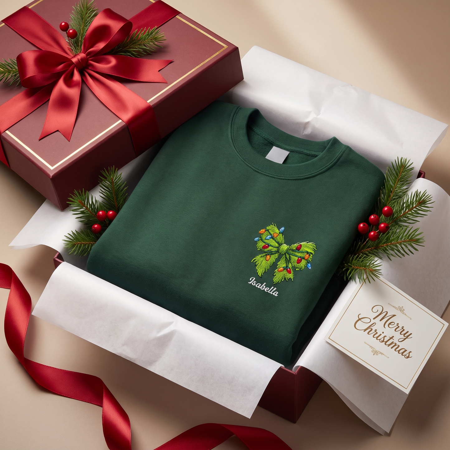 Personalized Christmas Bow Embroidered Sweatshirt, Custom Name Holiday Crewneck, Cute Christmas Sweatshirt Gift for Women, Kids & Family